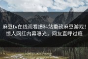 麻豆tv在线观看爆料站重磅麻豆游戏！惊人网红内幕曝光，网友直呼过瘾