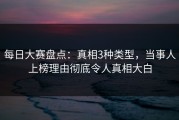 每日大赛盘点：真相3种类型，当事人上榜理由彻底令人真相大白