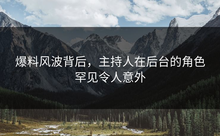 爆料风波背后，主持人在后台的角色罕见令人意外