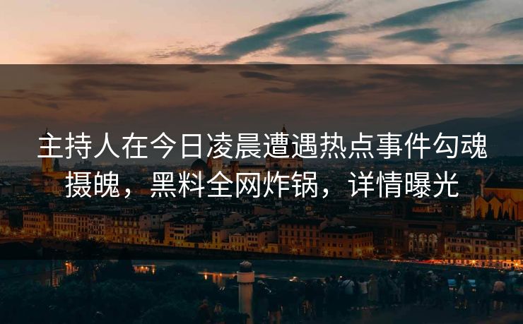 主持人在今日凌晨遭遇热点事件勾魂摄魄,黑料全网炸锅,详情曝光 主持人在今日凌晨遭遇热点事件勾魂摄魄,黑料全网炸锅,详情曝光