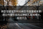 麻豆官媒官方网站麻豆传媒重磅来袭！麻豆传媒在线热议神秘人秘闻曝光，真相大白