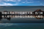 网曝本周麻豆社区麻豆天美，热门神秘人细节全网炸裂让你真相让人瞠目