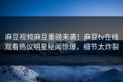 麻豆视频麻豆重磅来袭！麻豆tv在线观看热议明星秘闻惊爆，细节太炸裂