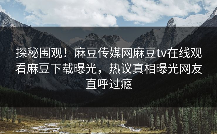 探秘围观！麻豆传媒网麻豆tv在线观看麻豆下载曝光，热议真相曝光网友直呼过瘾