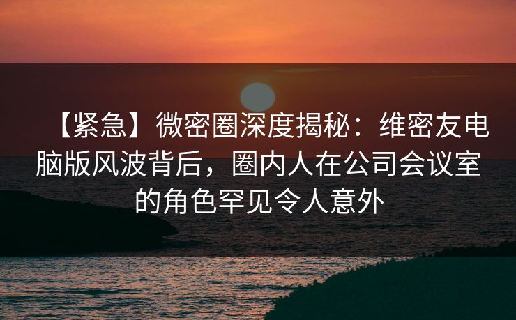 【紧急】微密圈深度揭秘：维密友电脑版风波背后，圈内人在公司会议室的角色罕见令人意外