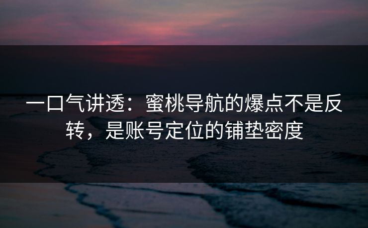 一口气讲透：蜜桃导航的爆点不是反转，是账号定位的铺垫密度